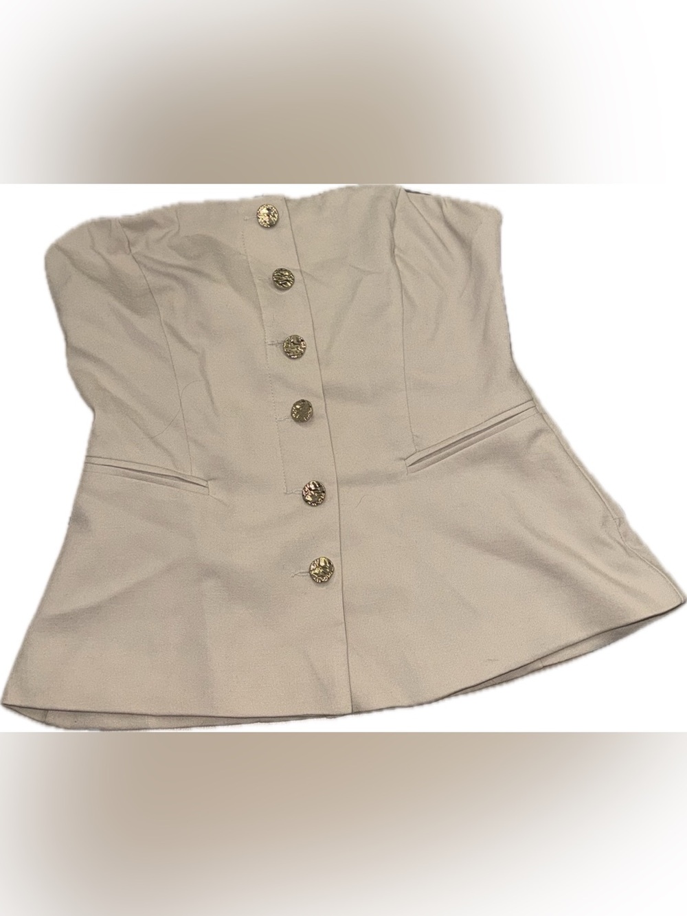 Strapless blouse with Gold Button Front - Cream